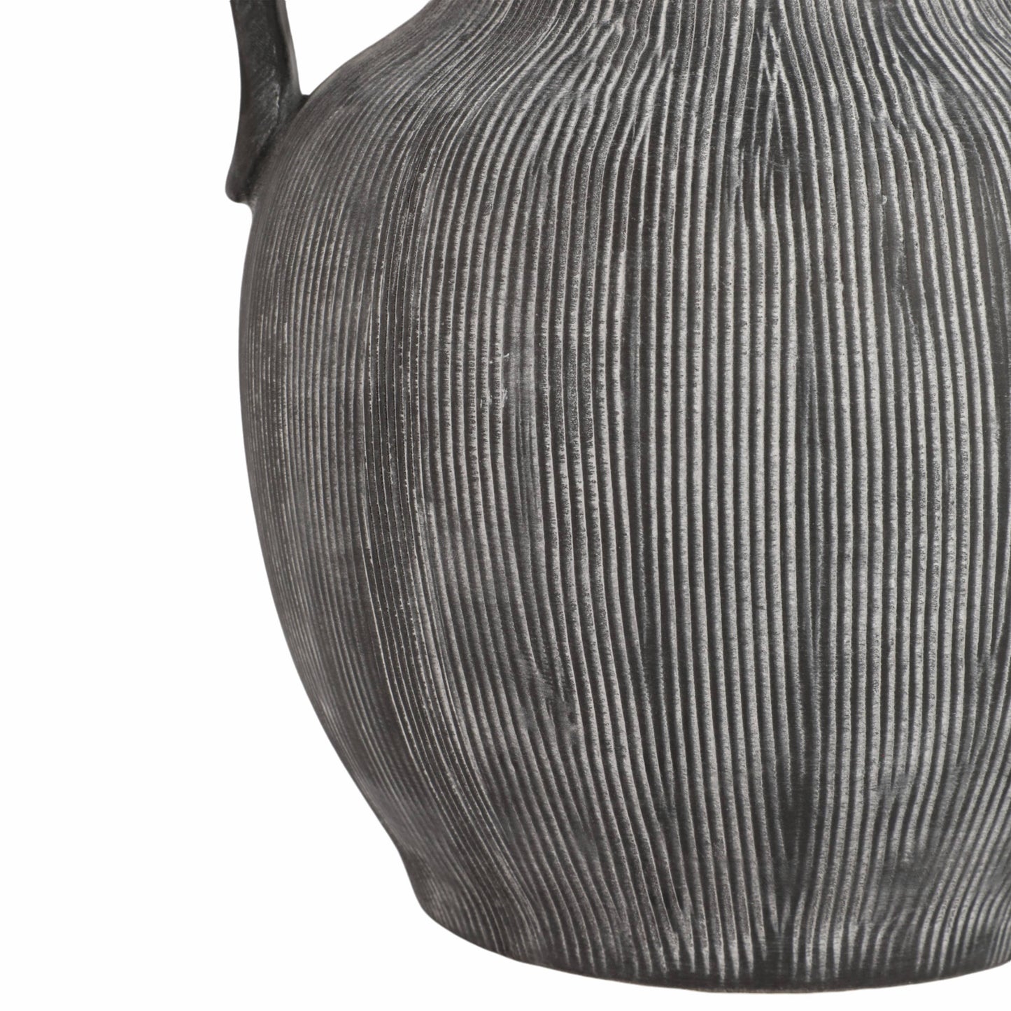 Ceramic Ribbed Texture Weathered Handle Vase - Black, 10 in.