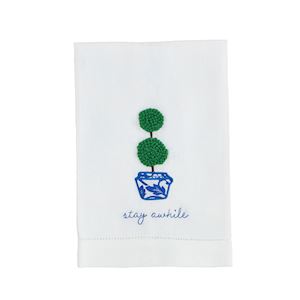 Stay Awhile Boxwood Embroidered Towel