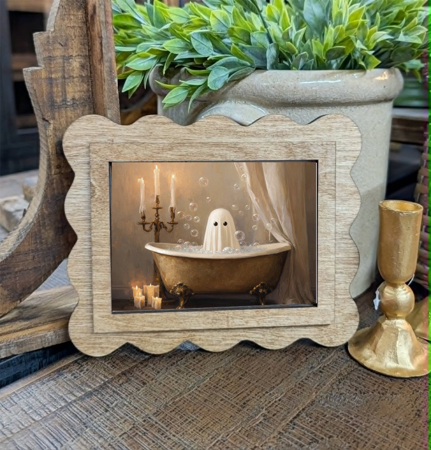 Scallop Ghost In Tub Framed Canvas Art