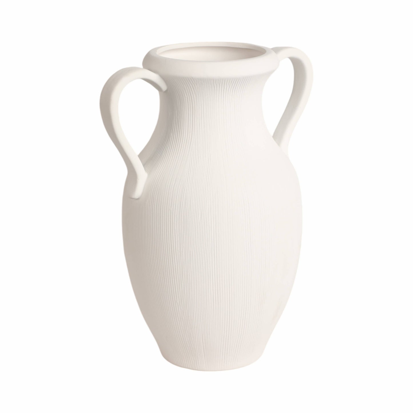 White 15 in. Stoneware Amphora Striped Weathered Jug