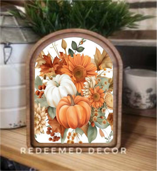Arch Top Fall Bouquet Framed Art   : 6x8"