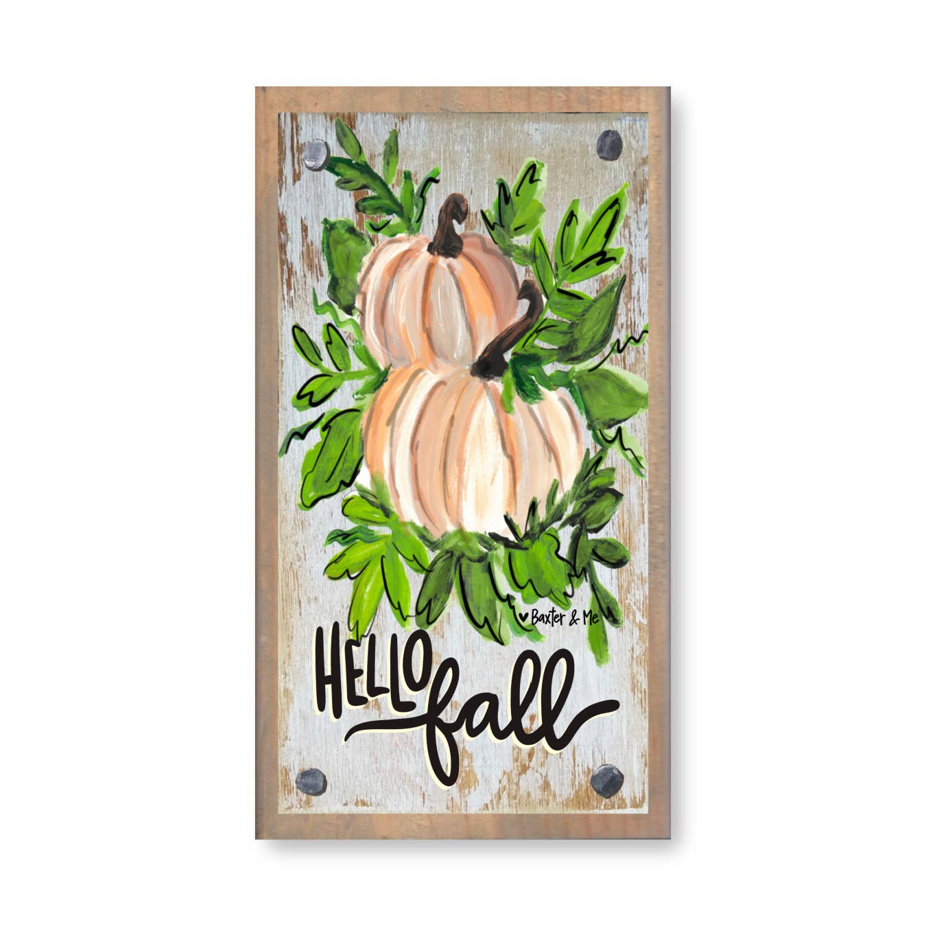 Hello Fall White Pumpkins Driftwood Happy Block
