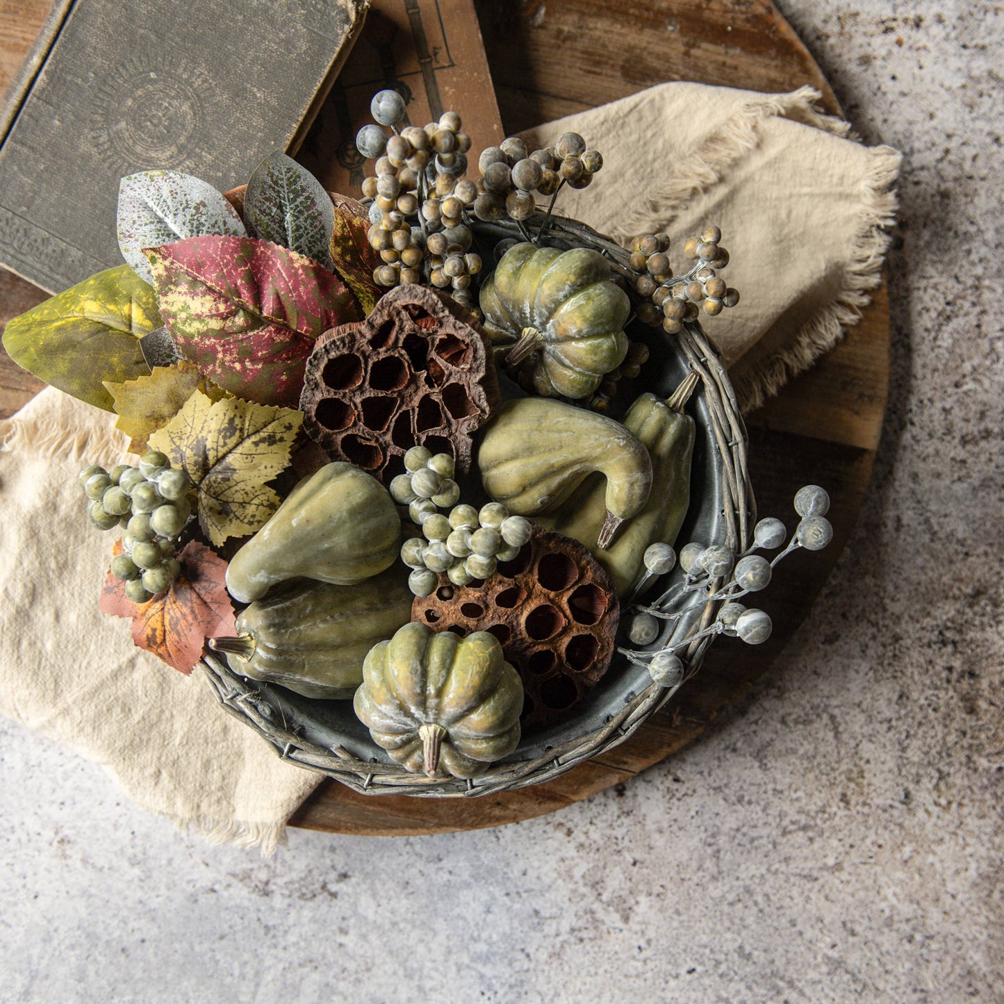 Green Berry, Gourd, & Lotus Pod Bowl Filler