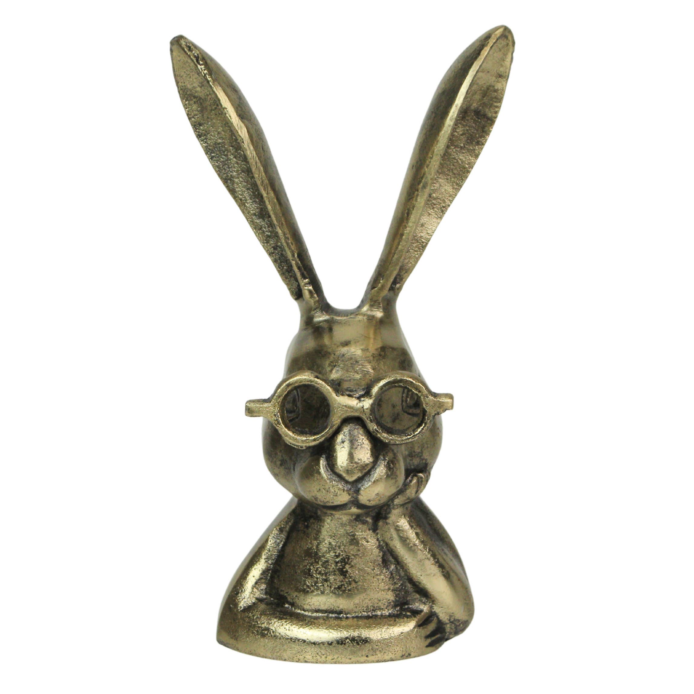 Whimsical Gold Bunny Statue with Spectacles – 10.25
