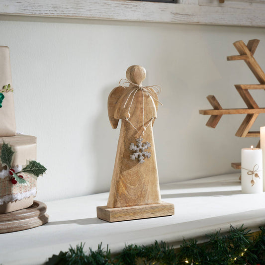 Wooden Christmas Angel w/ Snowflake 12"