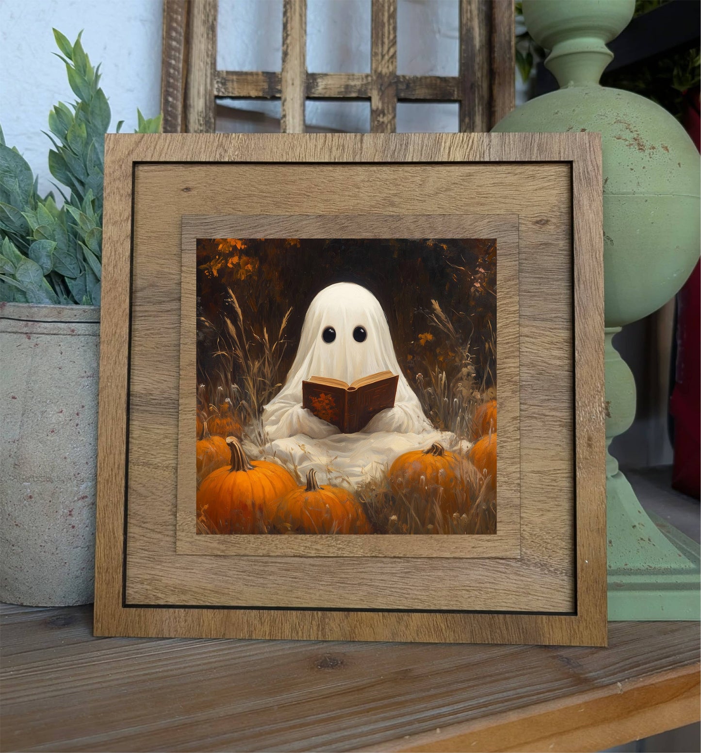 Square Framed Ghost Book Canvas Art