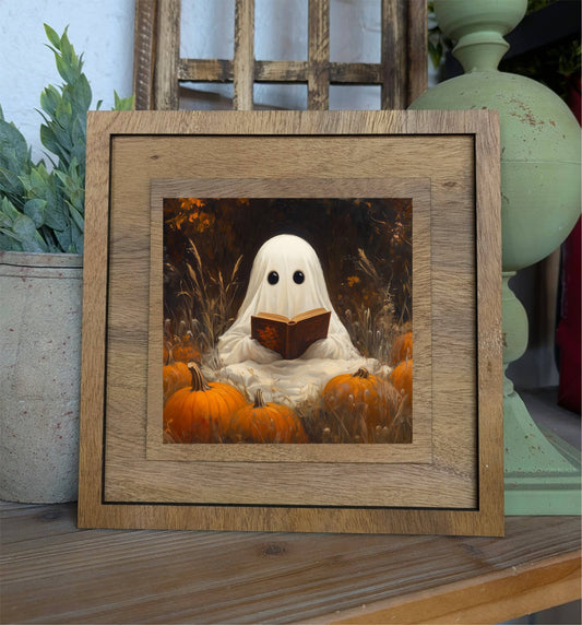 Square Framed Ghost Book Canvas Art