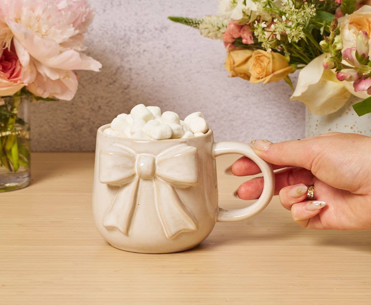 Ceramic White Bow Side Mug, 16oz