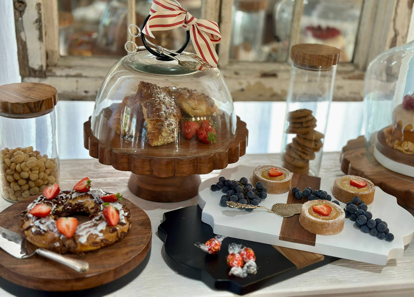 Trefoil Wood Cheese Board Charger, White