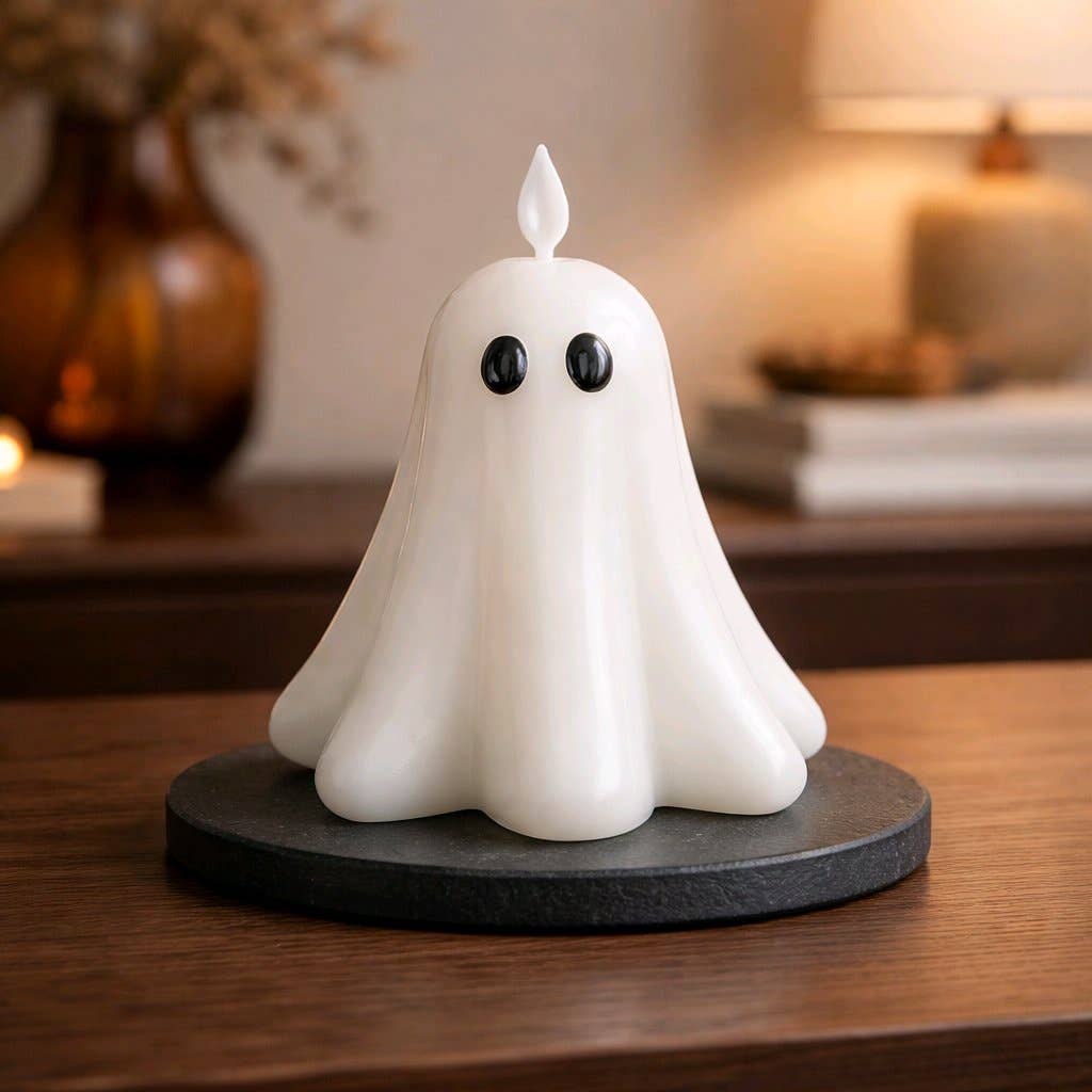 Ghost with Feet, Moving Flame LED Candle 5.3x5in
