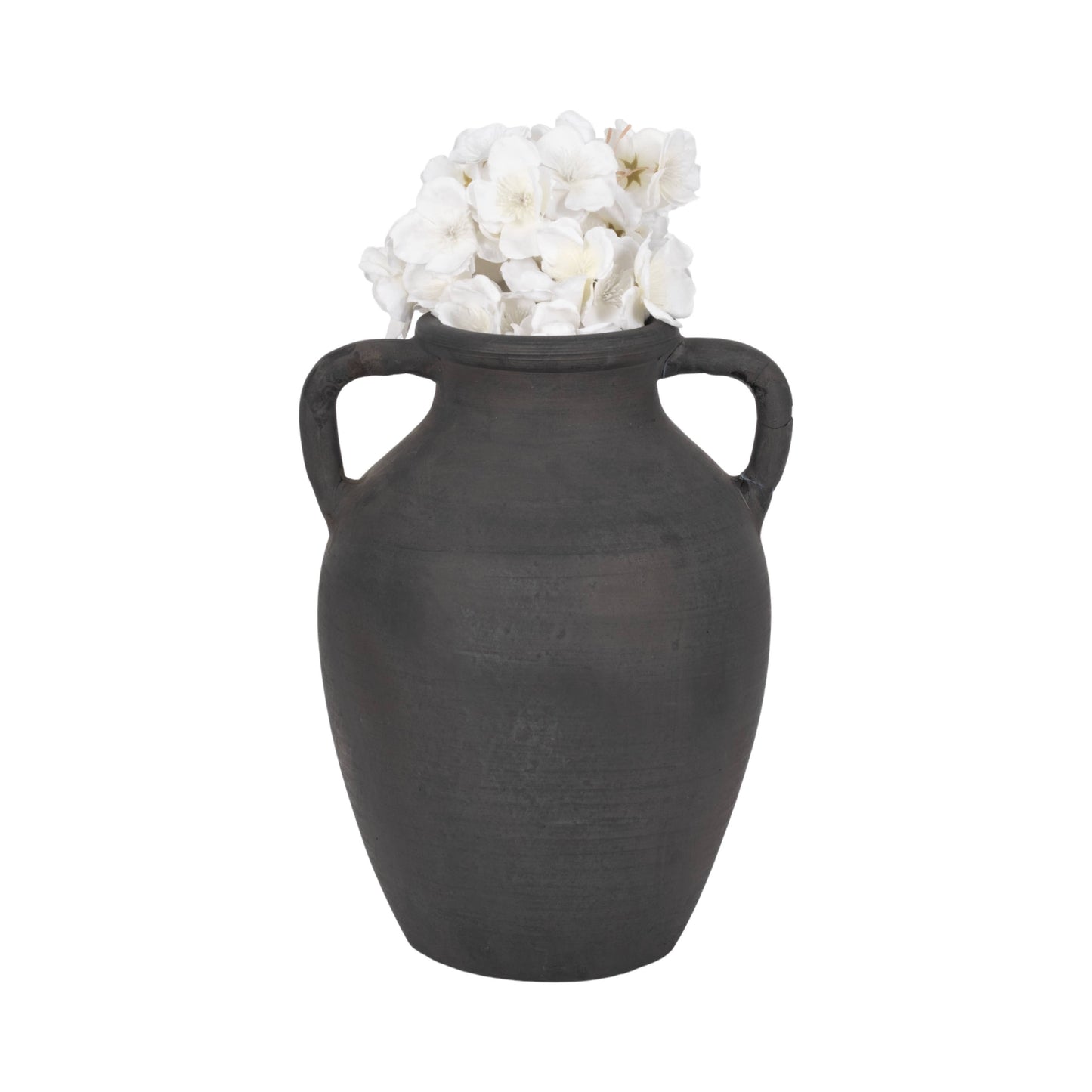 Ceramic Double Handles Decorative Vase - Black, 13 in.