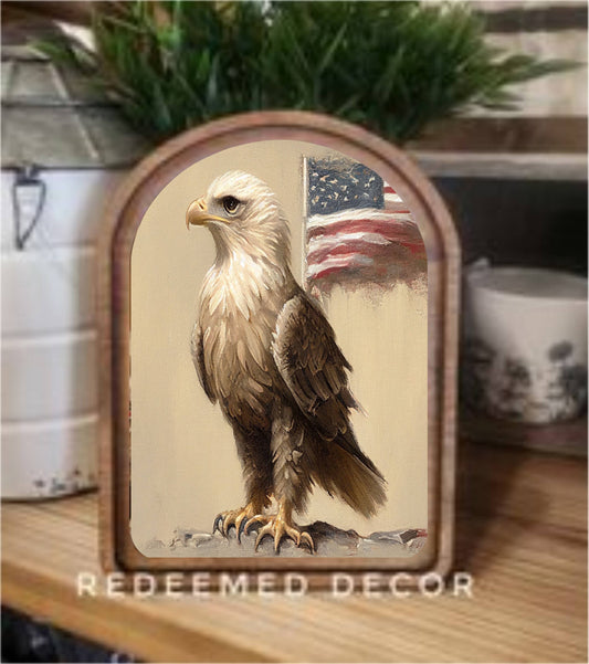 Arch Top Eagle Flag Framed Art  : 6x8"