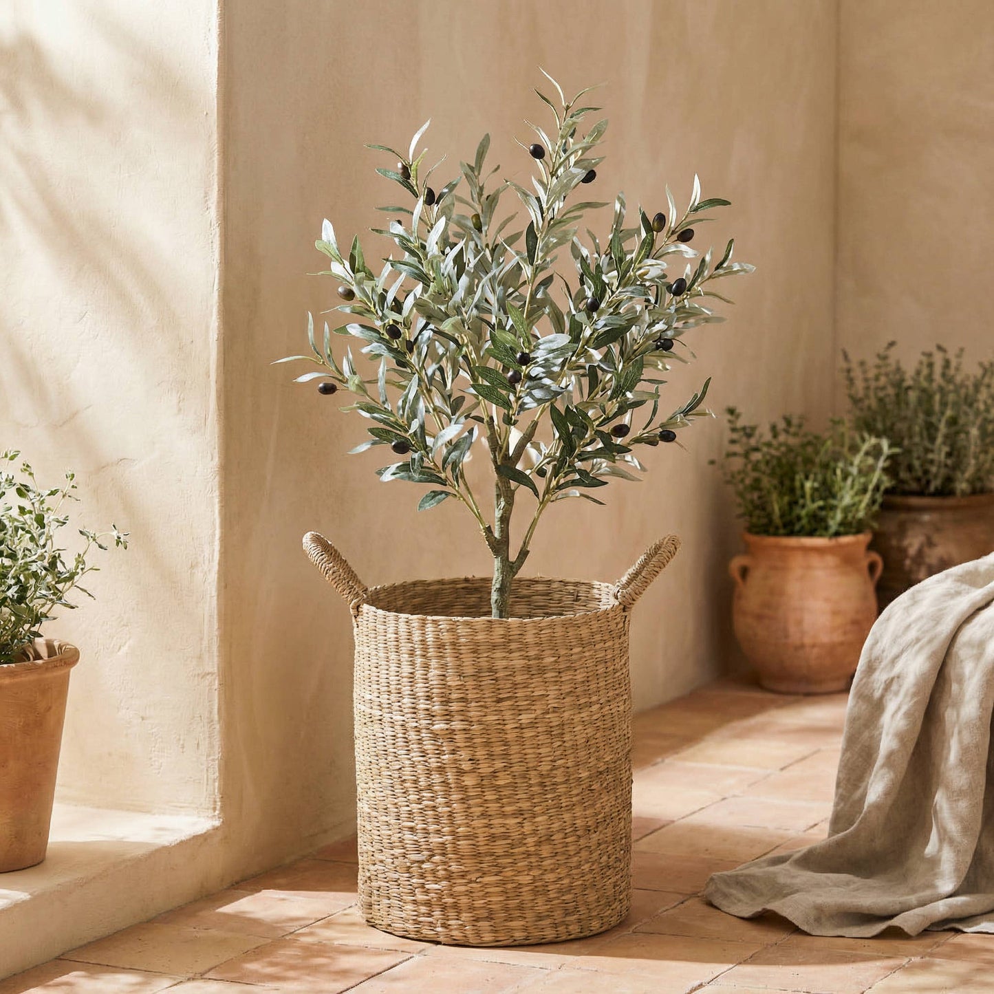 Classic Seagrass Floor Basket with Handles – Small