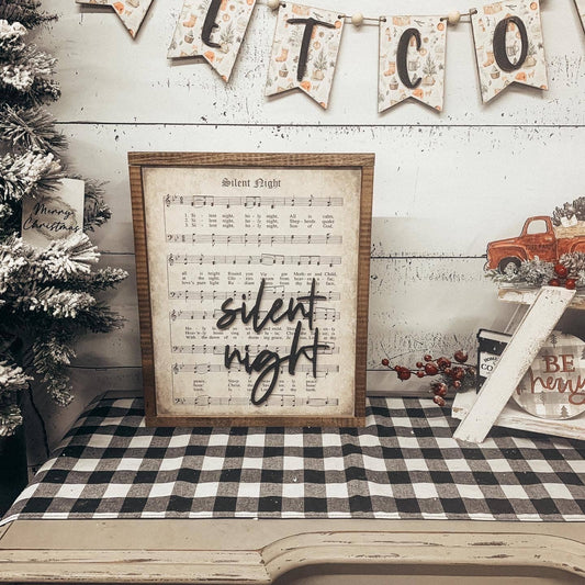 Silent night. Wood sign. Christmas sign. Music notes. Wood.