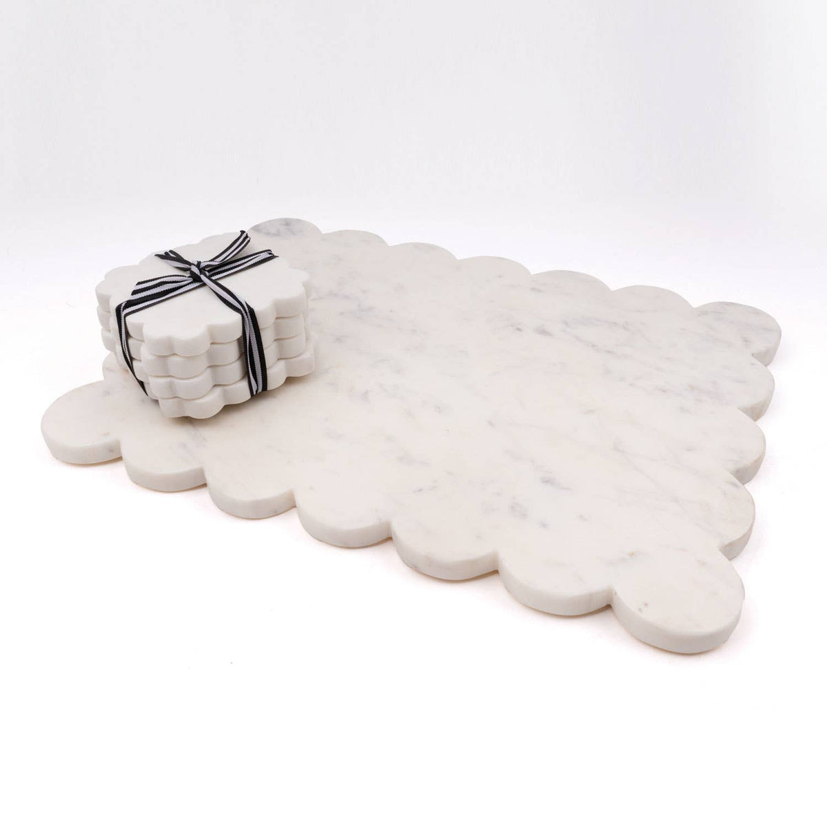 White Marble Scalloped Coaster Set, 4-Piece Set