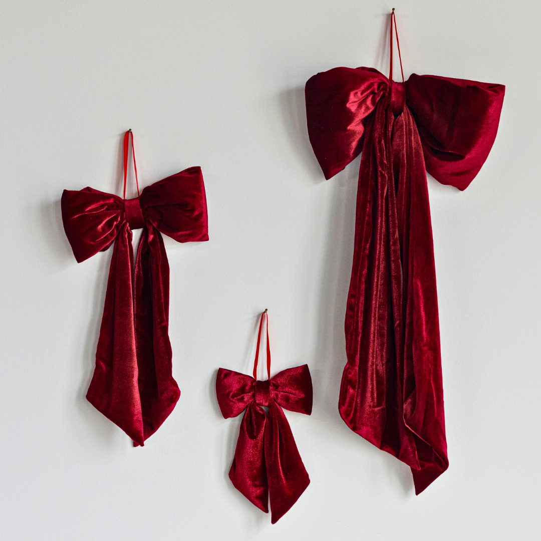 Bows Red Velvet Fabric: Large