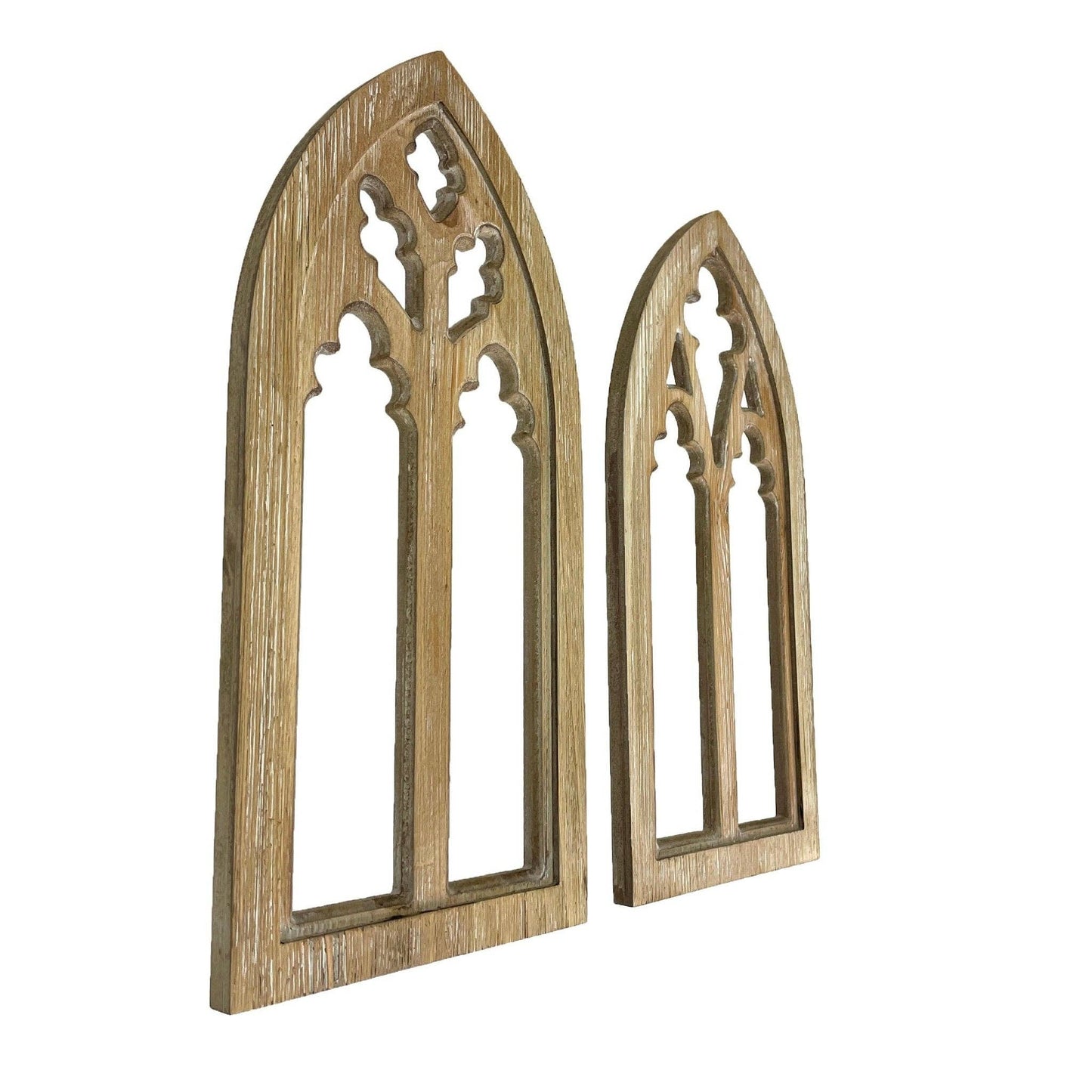 Set of 2 Washed Wood Gothic Arch Window Frame Wall Hangings : Black