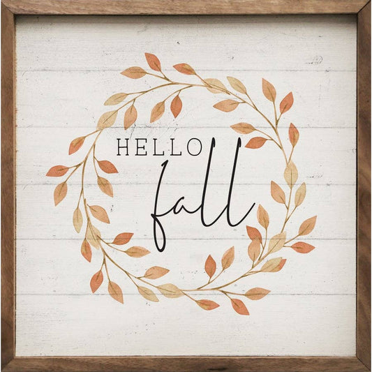 Hello Fall Leaves Wreath Whitewash: 8 x 8 x 1.5
