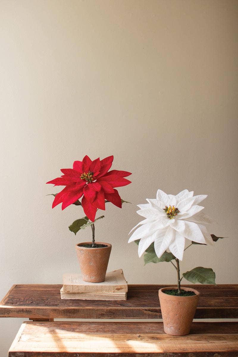 ARTIFICIAL POINSETTIA IN A CEMENT POT - RED: Red / Plastic/Wire / 12"d x 18"t
