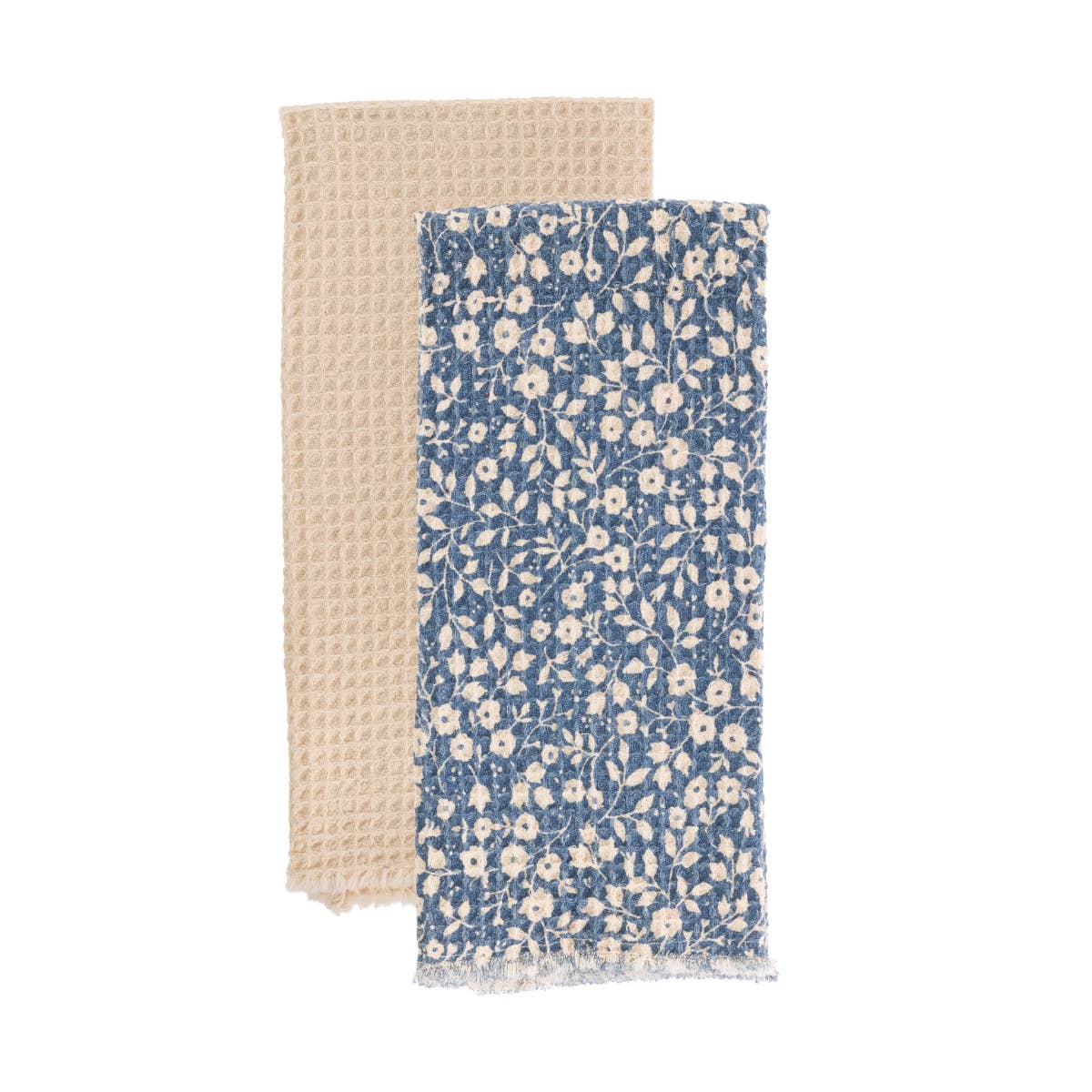 Navy Floral Waffle Cotton Tea Towels Set of 2