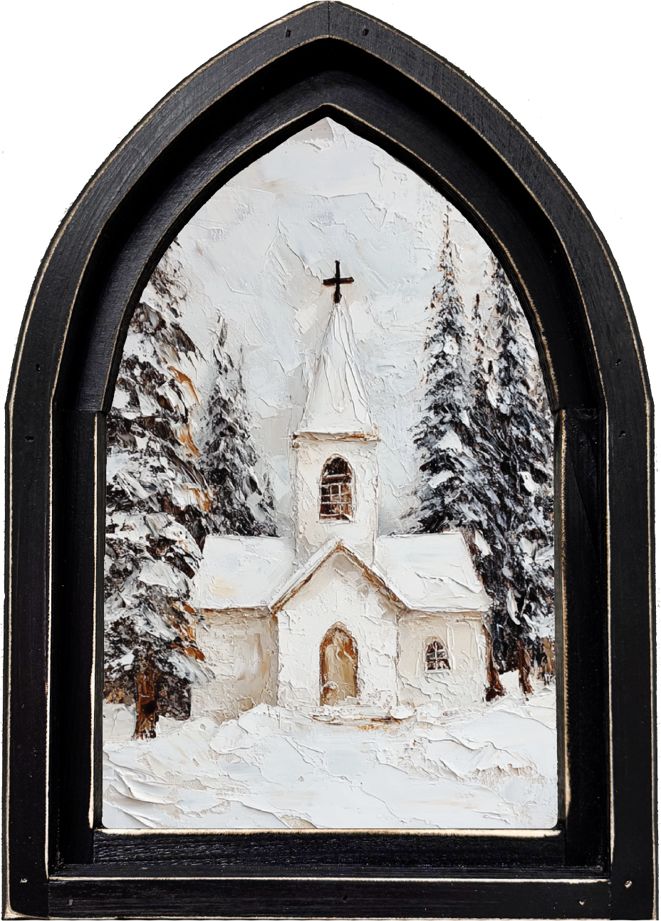 MINI ARCH FRAMED CANVAS-WHITE CHURCH WOODS: Signature Finish