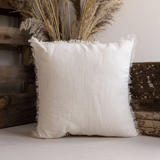 Fynn 18x18 Fringe Filled Pillow White Cotton & Linen