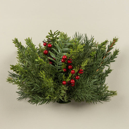 10" Mixed Pine Half Ball with Red Berries