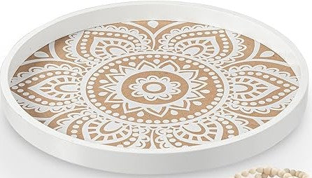 White Boho Round Decorative Tray