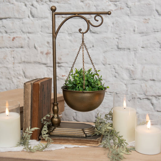 GOLD HANGING BOWL ON STAND