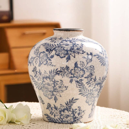 Blue Floral Ceramic Vase: ROUND