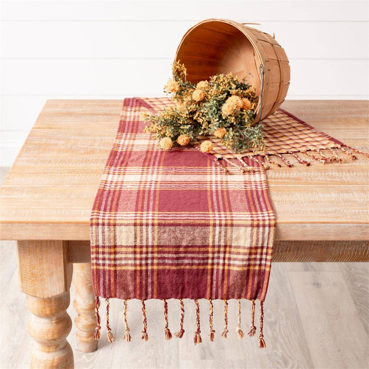 Reversible Table Runner - Burgundy and Mustard Plaid