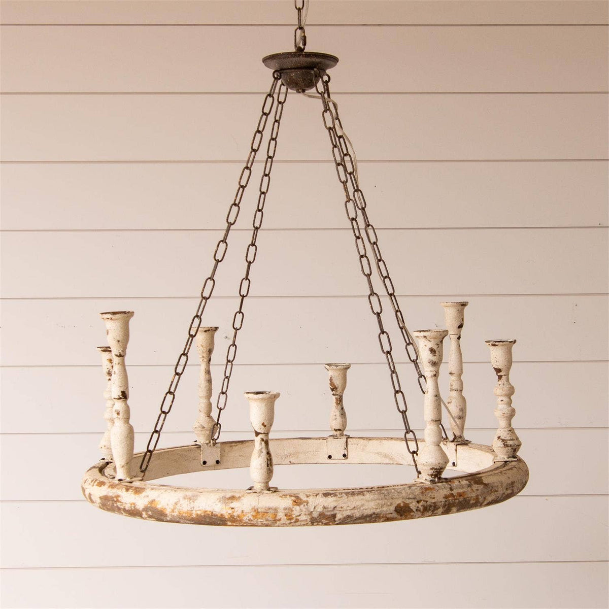 Distressed White 6-Light Wagon Wheel Chandelier (PC)
