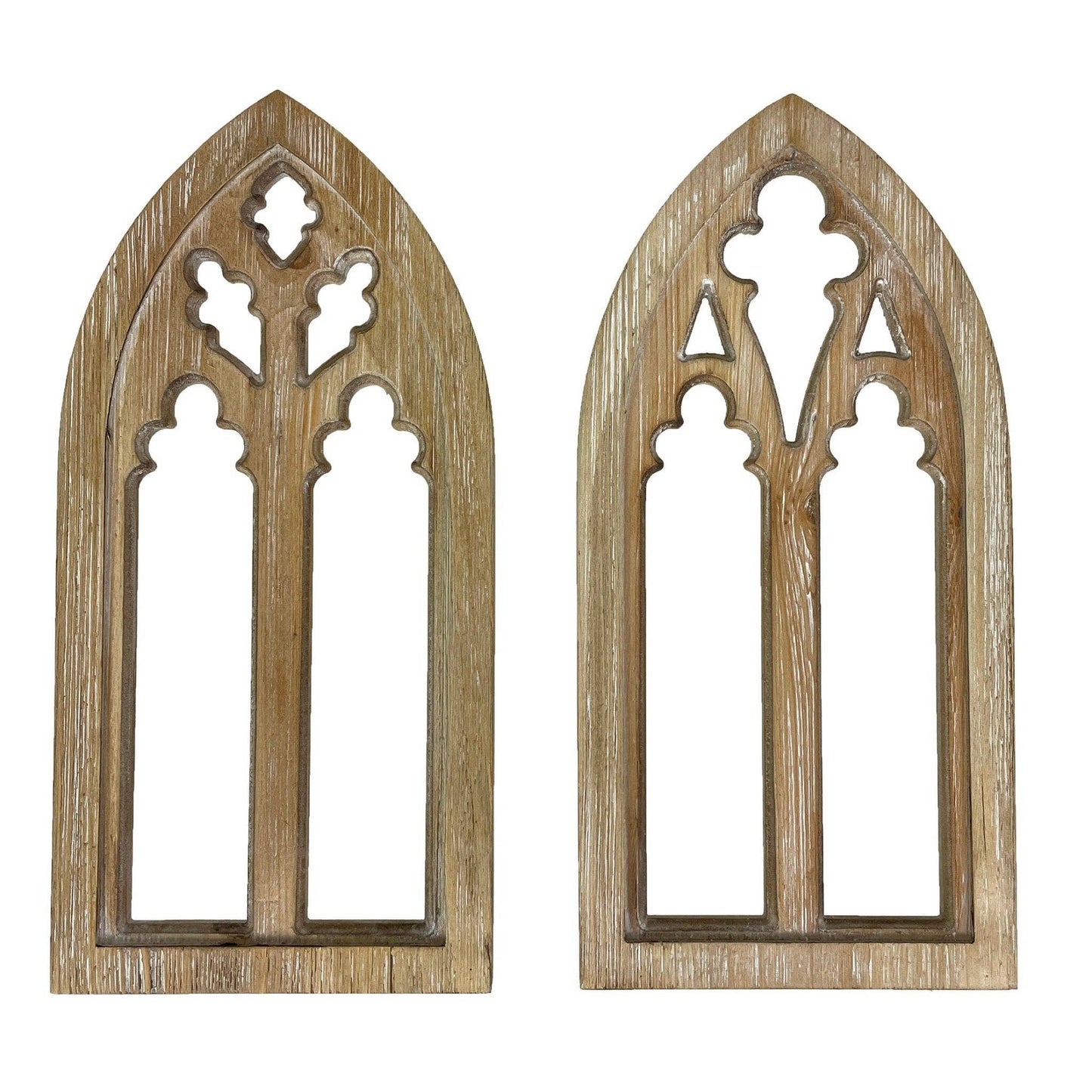 Set of 2 Washed Wood Gothic Arch Window Frame Wall Hangings : Black