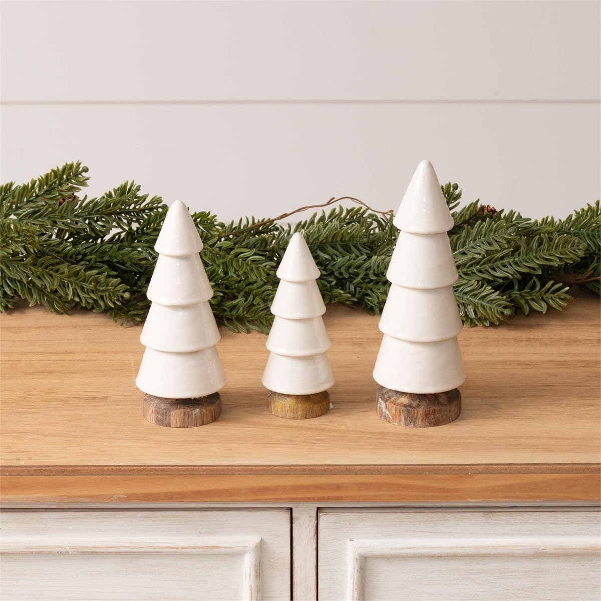 Mango Wood Trees With Enamel Coating (Set Of 03)
