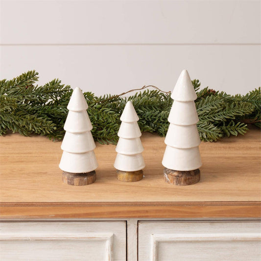 Mango Wood Trees With Enamel Coating (Set Of 03)