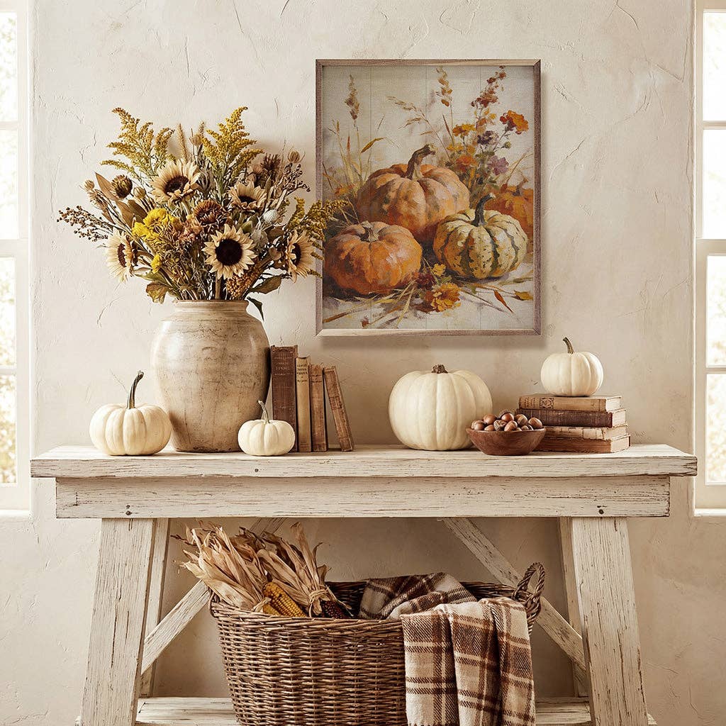 Harvest Pumpkins With Autumn Grasses: 16x20