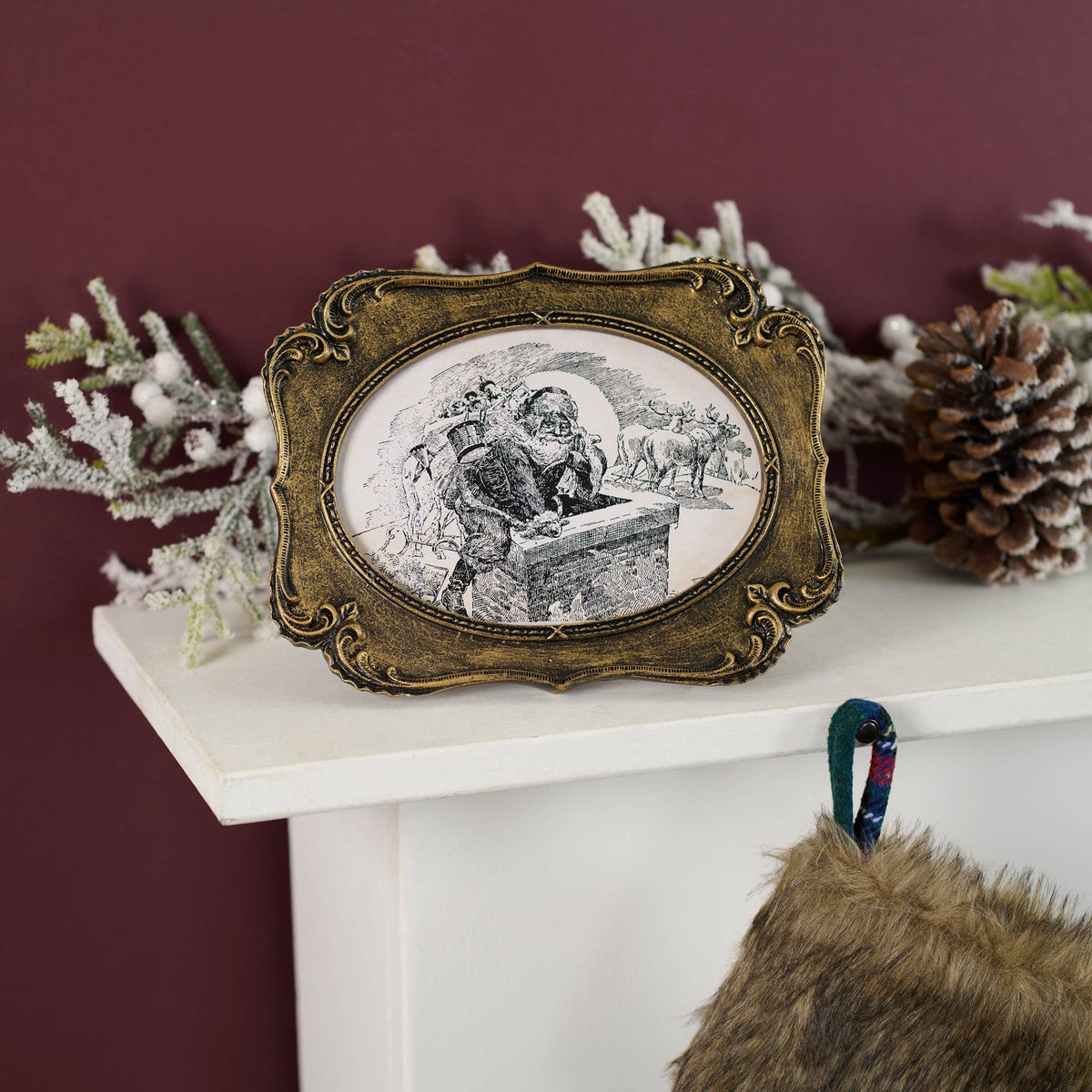 Rooftop Santa Sketch Framed Art