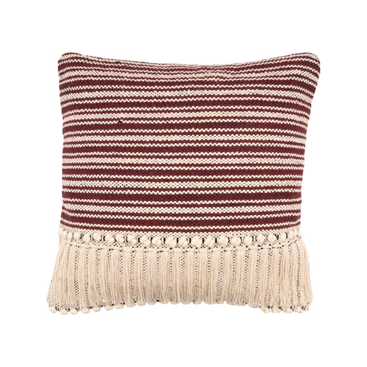 Striped Maroon Fringed Throw Pillow: Red/Cream / Cover Only