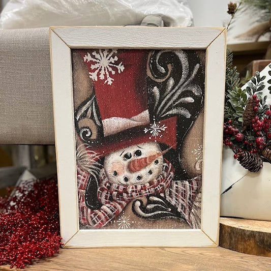 Burlap Snowman Red Top Hat: White