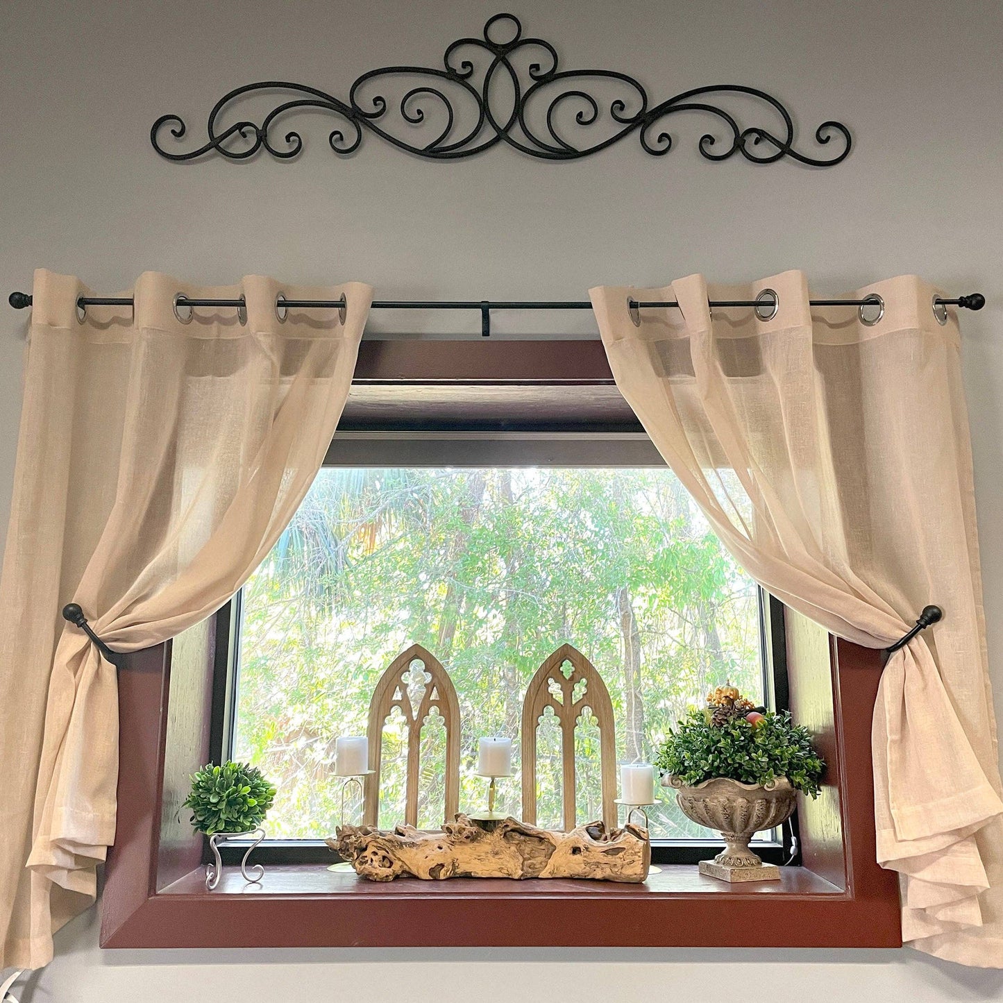 Set of 2 Washed Wood Gothic Arch Window Frame Wall Hangings : Black