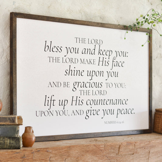 The Lord Bless You Scripture Framed Art | Made in the USA: Chestnut / 12x24