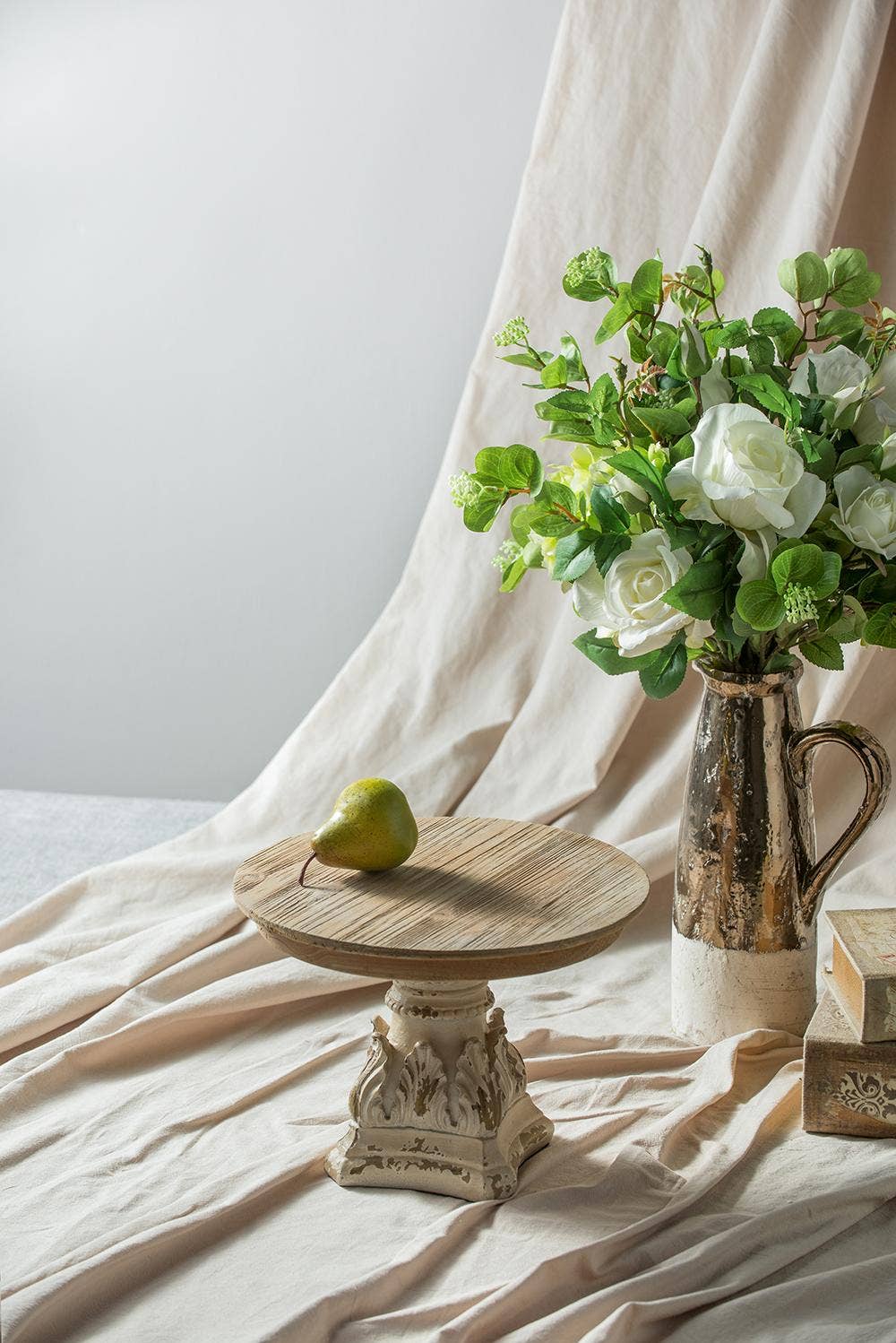 D10.5x7.5" Cream & Brown Wooden Table Top Plate