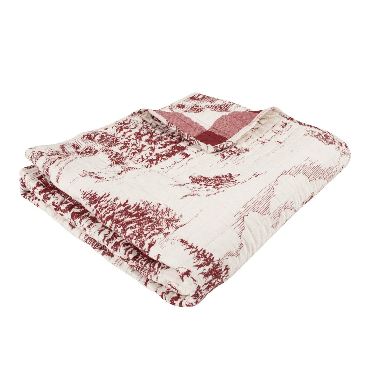 Winter Sleigh Ride Quilted Throw: Red
