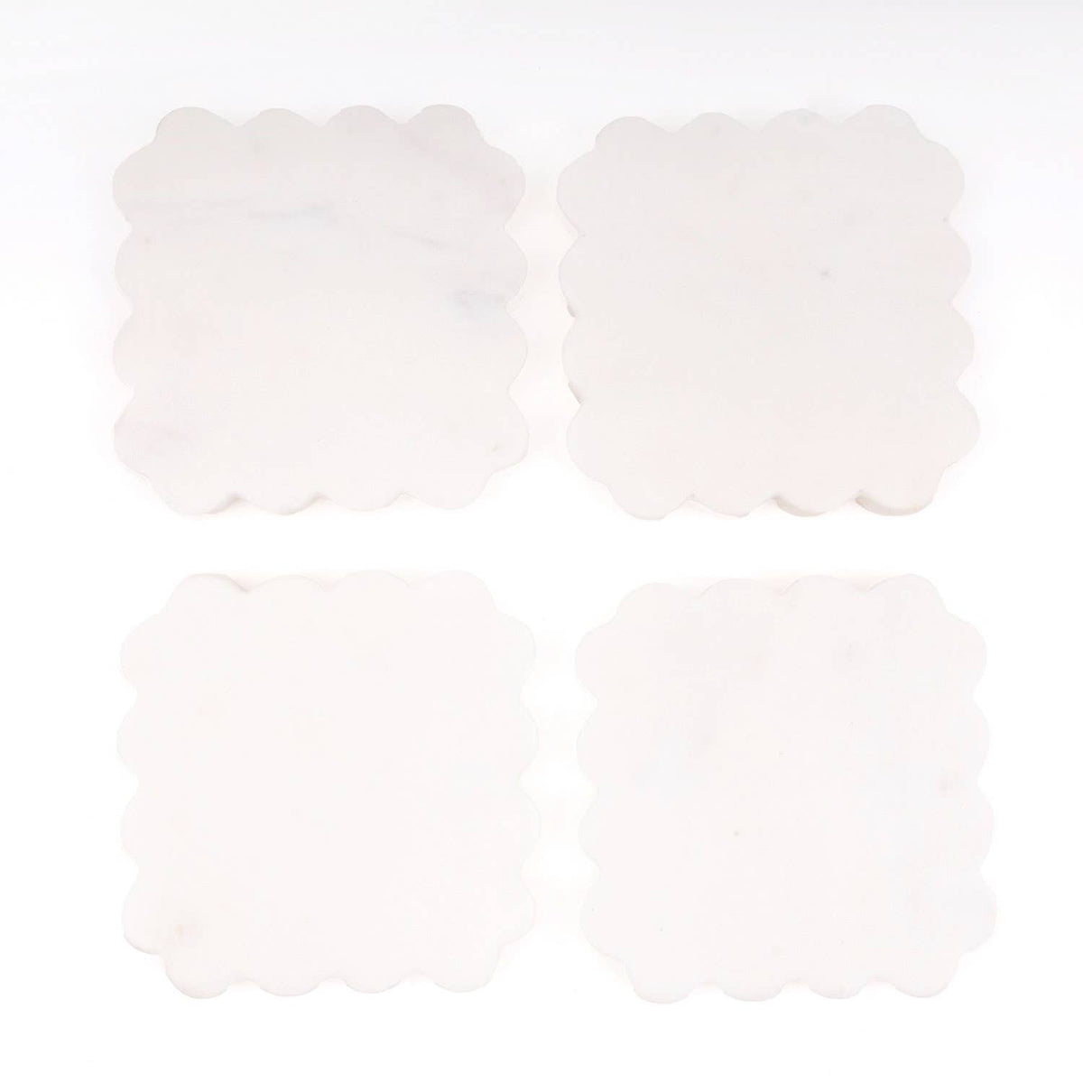 White Marble Scalloped Coaster Set, 4-Piece Set