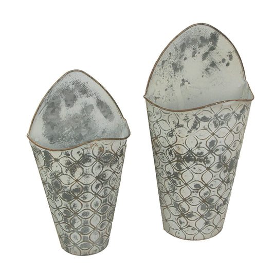 Gray Embossed Farmhouse Metal Wall Pockets - Set of 2