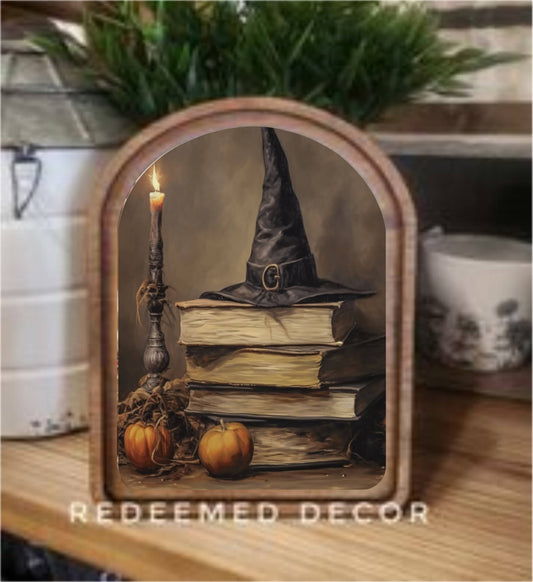 Arch Top Halloween Books Framed Art: 8.25x11"