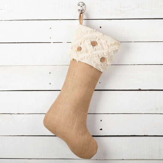 Button Design Jute Christmas Stocking