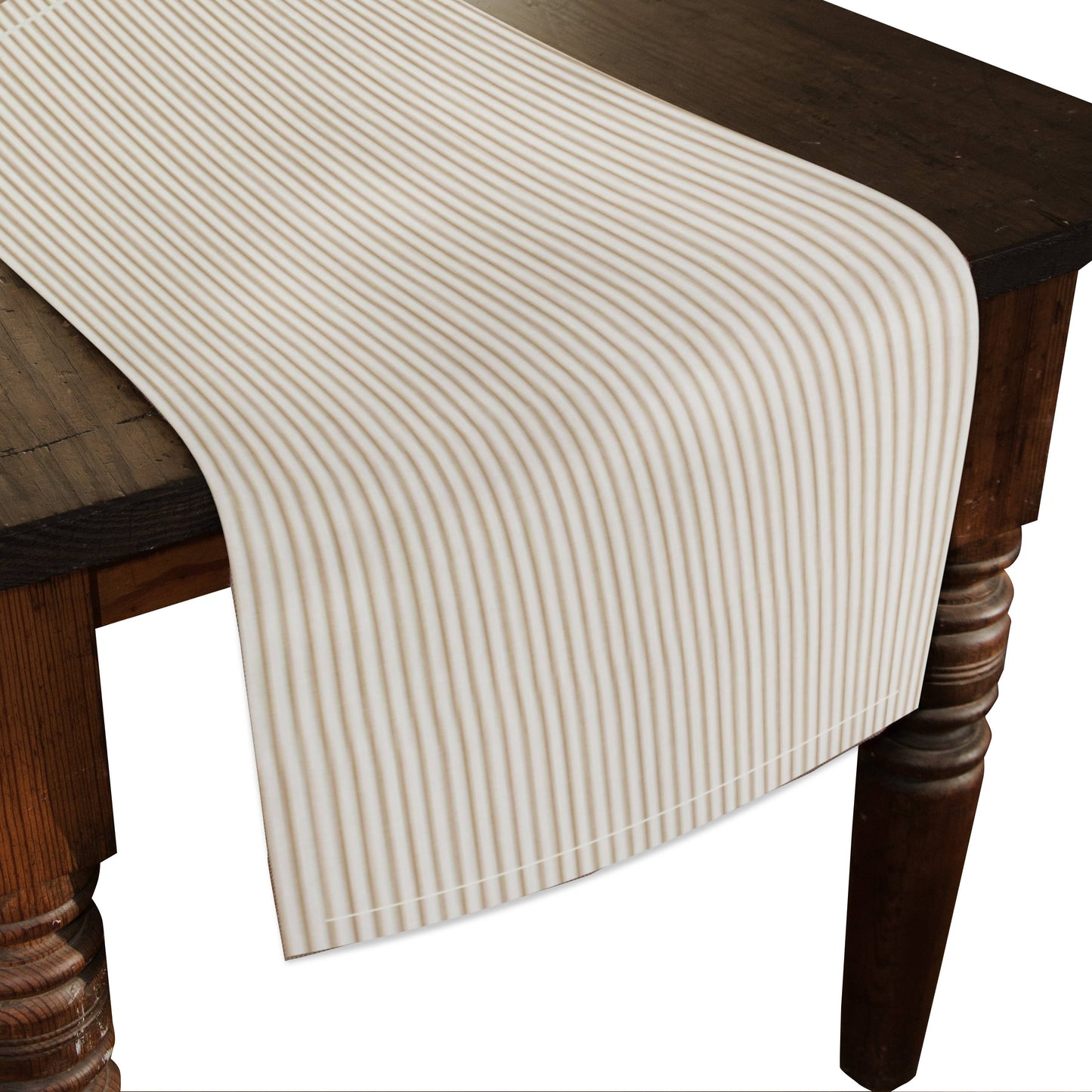 Ticking Stripe 20x54 Tan White Cotton Table Runner