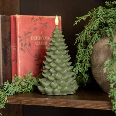 8" DARK GREEN 3D FLAME BALSAM TREE CANDLE