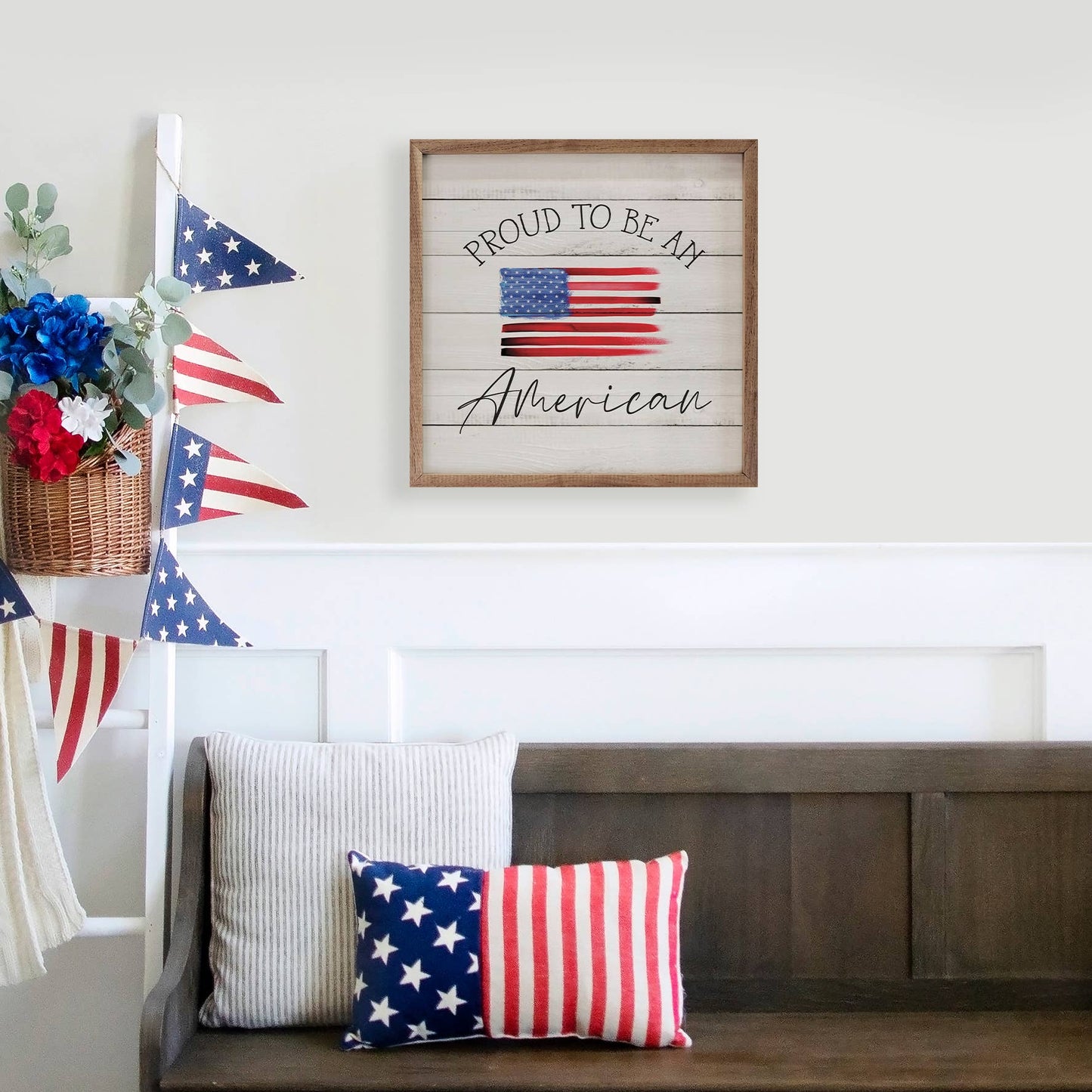 Proud To Be An American Flag Whitewash: 4 x 4 x 1